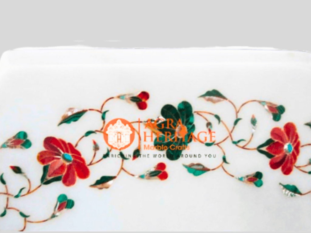 Top Carnelian Malachite Pauashell Floral White Marble Table